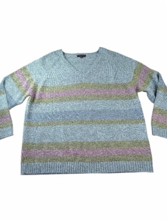 Carolyn Taylor Woman Pastel Stripe Knit Sweater V-Neck 3X Blue Green - Picture 2 of 7